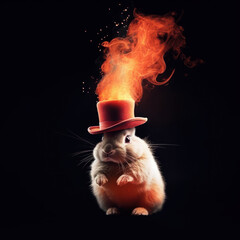 Sticker -  A bunny hopping out of a flaming hat
