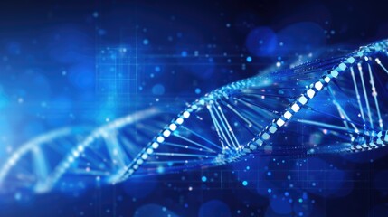 Wall Mural - illustration of dna glowing molecule, digital design for abstract medical background, science and te
