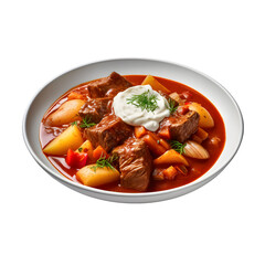  Goulash is served beautifully on the menu, transparent background