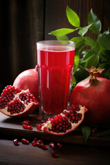 Poster - Fresh ripe pomegranate and pomegranate juice, healthy eating concept