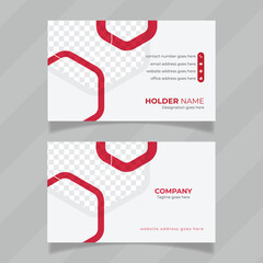 Poster - Modern or professional business card design vector layout. Horizontal eps file for name card with geometric shape. Red and white color double sided contact information card template.