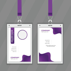 Poster - Simple and editable ID card for company stuff. Colorful printable design mockup for membership card with purple color and white background. Easy to customize ID card design vector file. 