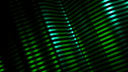 Poster - Abstract wavy metal narrow stripes. Design. Light flare on moving same size lines.