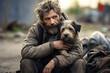 A homeless man with dog