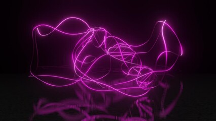 Poster - loop abstract animation of a set of glowing lines over a dark reflective surface. the line moves lik