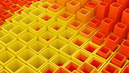 Poster - Abstract wave motion of cubic silhouettes. Design. Rows of bars moving up and down.