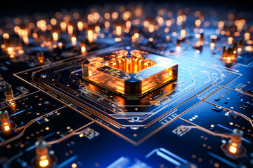 Poster - Close up of computer chip on circuit board.