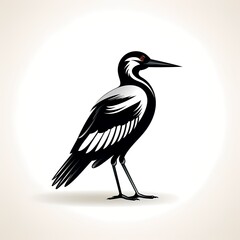 Poster - Black and white bird is standing on white background.