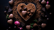 Cocoa Confession: Heart-shaped Chocolates Capture Sweet Declarations In A Romantic, Indulgent Setting.