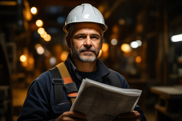 Sticker - Man in hard hat is reading paper and looking at the camera.