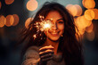 woman holding a sparkler to celebrate new year. party event marketing campaign background for agencies