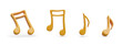 Golden musical notes in different positions. Set of musical signs on white background. Icons for color web design. Eighth and beamed eighth note. Illustrations for music website, application