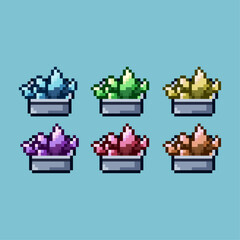 Poster - Pixel art sets of crystal in the box with variation color item asset simple bits of crystal stone on pixelated style 8bits perfect for game asset or design asset element for your game design asset