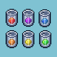 Poster - Pixel art sets of canned food with variation color item asset simple bits of food can on pixelated style 8bits perfect for game asset or design asset element for your game design asset