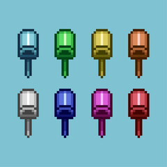 Fototapete - Pixel art sets of mailbox with variation color item asset simple bits of topdown mailbox on pixelated style 8bits perfect for game asset or design asset element for your game design asset