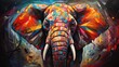 Kolorowy słoń w kolorach całej tęczy przedstawiony na abstrakcyjnym obrazie. 