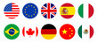 National flags icons vector, main flag languages set. UK, Germany, USA, Russia, China, France… Isolated circle buttons on white background. Website language choice symbols. Vector UI flag design. 
