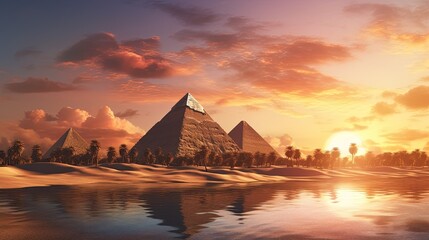 Wall Mural - Ancient Egyptian Pyramids at Sunset