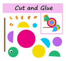 Educational Paper Game For Kids. Cut Parts Of The Image And Glue On The Paper. DIY Worksheet.