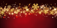 Christmas Background With Golden Snowflakes, Elegant Red And Gold Christmas Snowflake Background, Generative AI