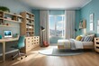 kids room with playing area interior with blue and white combo