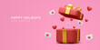 3d realistic open gift box with hearts and likes. Vector illustration