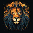 Lion head with grunge effect and sun background. Vector illustration.