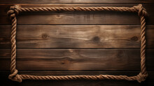 Nautical Background With The Rope Shaped As A Frame On Wood Background