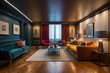 multi color sofas with abstraabstract walls living room interior 