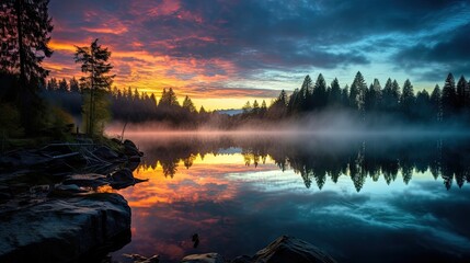 Canvas Print - Gorgeous Sunrise Over a Serene Lake