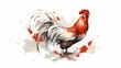 Chinese zodiac sign rooster animal traditional painting style white background