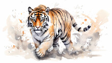 Chinese Zodiac Sign Tiger Animal Traditional Painting Style White Background