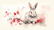 Chinese zodiac sign rabbit animal traditional painting style white background