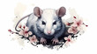 Chinese zodiac sign rat animal traditional painting style white background