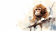 Chinese zodiac sign monkey animal traditional painting style white background