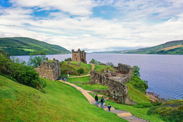 Sticker - View at Urquhart castle by Loch ness in the Scottish highlands