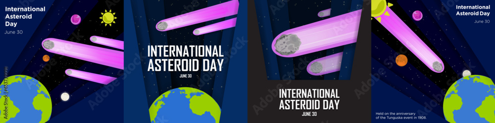 International Asteroid Day Concept Collection. Paper art and origami ...