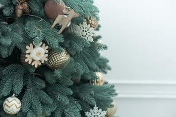 Wall Mural - Close up of balls on christmas tree. New Year concept.