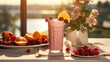 Healthy smoothie for breakfast with fruits and vegetables, yogurt, strawberries and kiwi. Healthy eating | Generative AI