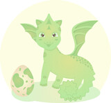 Fototapeta Dinusie - Cute dragon and dinosaur character, cartoon animal characters, vector illustration, eps 10