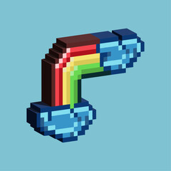 Poster - Isometric Pixel art 3d of rainbow for items asset. Rainbow with cloud on pixelated style.8bits perfect for game asset or design asset element for your game design asset.