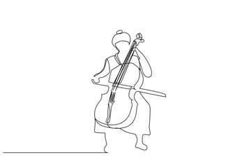 young girl playing cello big violin instrument musical instrument line art deisgn