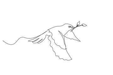 Wall Mural - free bird flying branch leaf in mouth line art design
