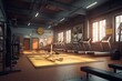 Realistic 3D illustration of a sports club cross fit gym interior. Generative AI