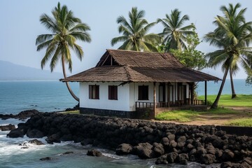 Wall Mural - Traditional coastal home in Maharashtra with a typical roof. Generative AI