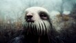 werewalrus has human face and skunk fur photorealism leica photography fantasy no text 