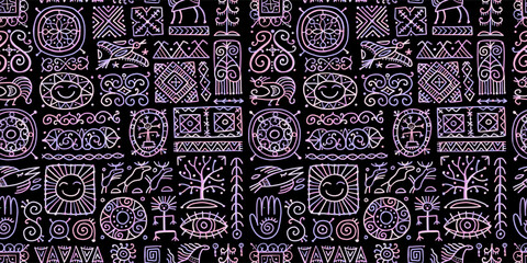 Sticker - Ethnic handmade ornament, Folk Vintage Symbols. Seamless Pattern for your design