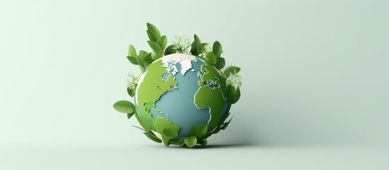 Sticker - Minimalistic an isolated Earth and green leaves in cartoon style conveying the concept of ecology and the environment