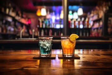 Canvas Print - two drinks at a bar with no people around