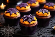 Halloween Cupcakes With Spider & Web Icing Design